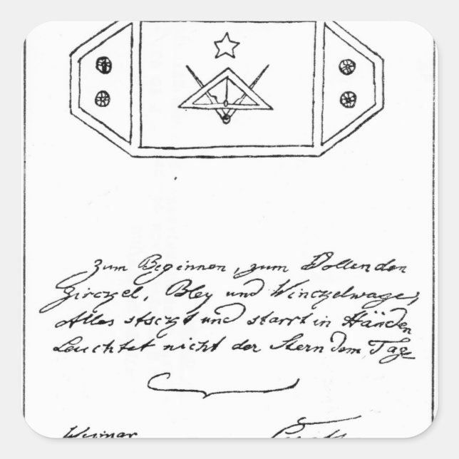 Pegatina Cuadrada Estrella brillante sobre cuadrado y brújula y plom (Anverso)