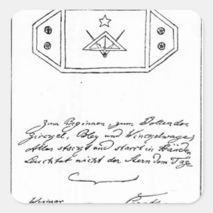 Pegatina Cuadrada Estrella brillante sobre cuadrado y compás y