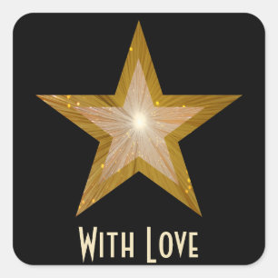 Pegatina Cuadrada Estrella cuadrada "Gold" 'With Love' (Oro con amor