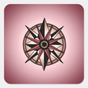 Pegatina Cuadrada estrella de brújula rosa