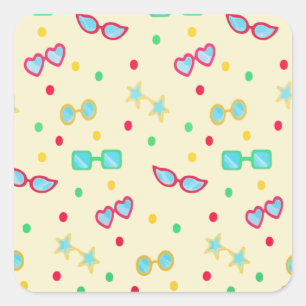 Pegatina Cuadrada Estrella de cristal de sol de verano vintage Polka