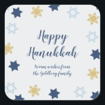 Pegatina Cuadrada Estrella De David | Azul y Hanukkah dorado<br><div class="desc">Cute Hanukkah Blue Star of David design</div>