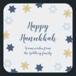 Pegatina Cuadrada Estrella De David | Azul y Hanukkah dorado<br><div class="desc">Cute Hanukkah Blue Star of David design</div>