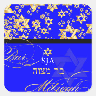 Pegatina Cuadrada Estrella de David/Bar Mitzvah de PixDezines