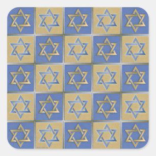 Pegatina Cuadrada Estrella de David Judaica Metal Dorado Azul