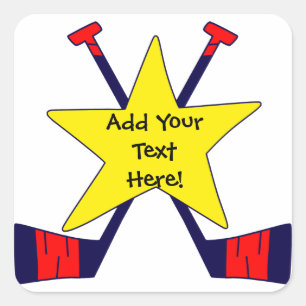 Pegatina Cuadrada Estrella de hockey - ¡Añade tu propio texto!