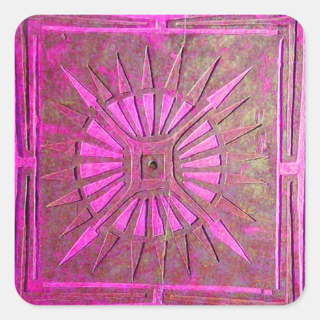 Pegatina Cuadrada ESTRELLA DE MAÑANA rosa, negro de fucsia, monogram (Anverso)