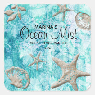 Pegatina Cuadrada Estrella de mar de playa vela concha azul