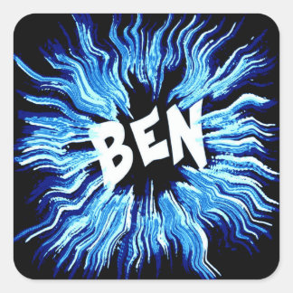 Pegatina Cuadrada Estrella de nombre Ben en azul