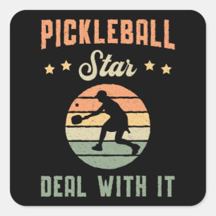 Pegatina Cuadrada Estrella De Pickleball Lidiar Con El Jugador De Pa