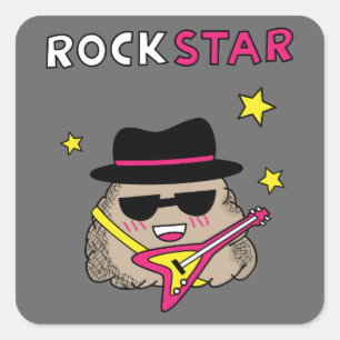 Pegatina Cuadrada Estrella de rock linda y divertida con guitarra ro