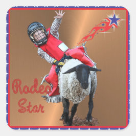 Pegatina Cuadrada Estrella de Rodeo Occidental Mutton Busting Kid