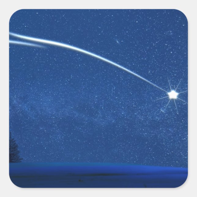 Pegatina Cuadrada Estrella del Norte sobre el bosque (Anverso)