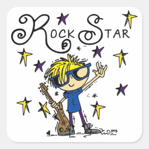 Pegatina Cuadrada Estrella del rock rubia del muchacho