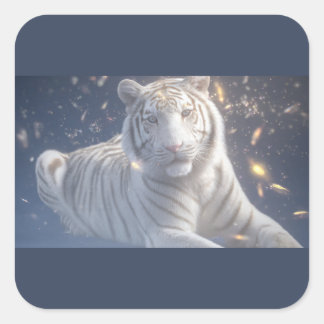 Pegatina Cuadrada Estrella del Tigre Blanco