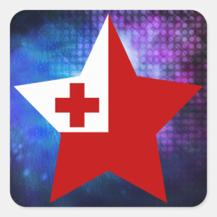 Pegatina Cuadrada Estrella fresca de la bandera de Tonga