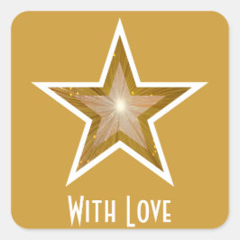 Pegatina Cuadrada Estrella "Gold" cuadrada "With Love" (con amor) pe