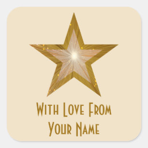 Pegatina Cuadrada Estrella "Gold" "With Love From" (Oro con amor de)