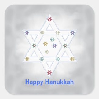 Pegatina Cuadrada Estrella Hanukkah y gris de copas de nieve