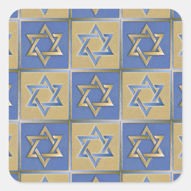 Pegatina Cuadrada Estrella Judaica De David Metalizado Gold Blue (Anverso)