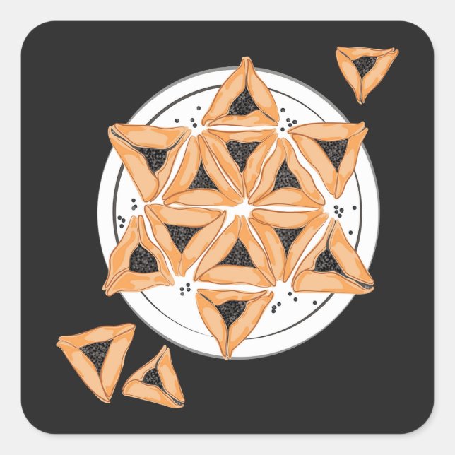 Pegatina Cuadrada Estrella judía Purim Hamantash Hamantaschen (Anverso)