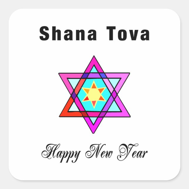 Pegatina Cuadrada Estrella judía Shana Tova (Anverso)