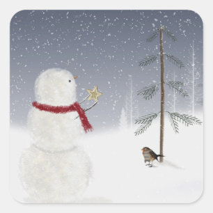Pegatina Cuadrada Estrella navidad Snowman