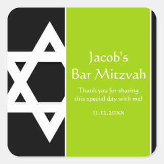 Pegatina Cuadrada Estrella negra verde limón de David Bar Mitzvah Fa
