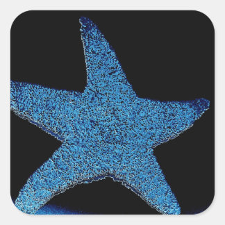 Pegatina Cuadrada Estrella Neon Blue Sea Star
