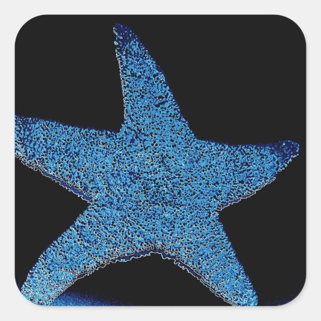 Pegatina Cuadrada Estrella Neon Blue Sea Star (Anverso)