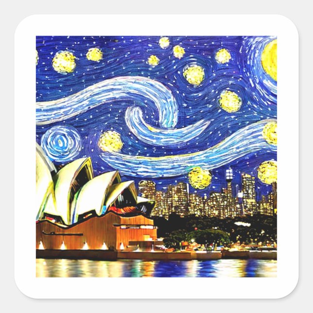 Pegatina Cuadrada Estrella nocturna Sydney ópera de Australia (Anverso)