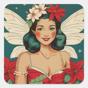 Pegatina Cuadrada Estrella Pin-Up Tropical Retro de Navidad de los 5