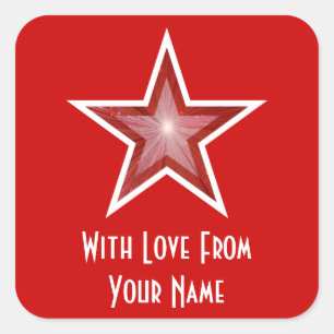 Pegatina Cuadrada Estrella roja 'Con amor desde' roja