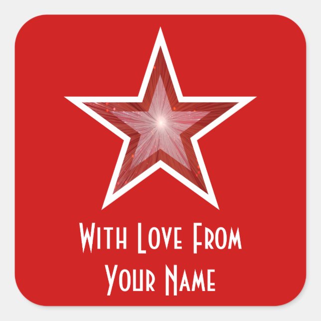 Pegatina Cuadrada Estrella roja 'Con amor desde' roja (Anverso)
