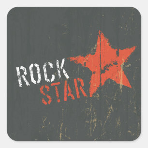 Pegatina Cuadrada Estrella Roja de Rock Star Afligida Grunge
