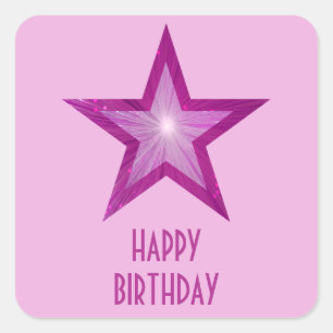 Pegatina Cuadrada Estrella rosa cuadrada de cumpleaños feliz rosa pá