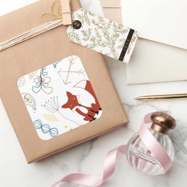 Pegatina Cuadrada Estrella Sr Forest Fox Woodland Floral Pattern (Regalar)