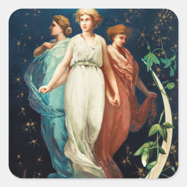 Pegatina Cuadrada Estrella y luna de luna de los antiguos ángeles de (Anverso)