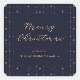 Pegatina Cuadrada Estrellas Azules Y Doradas Feliz Navidad