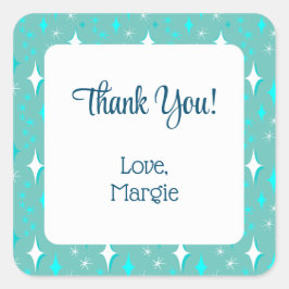 Pegatina Cuadrada Estrellas Blancas Retro Verde azuladas Editables G