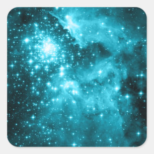 Pegatina Cuadrada Estrellas Celestiales Aqua Teal