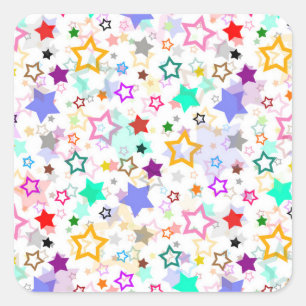 Pegatina Cuadrada Estrellas Coloridas Blancas