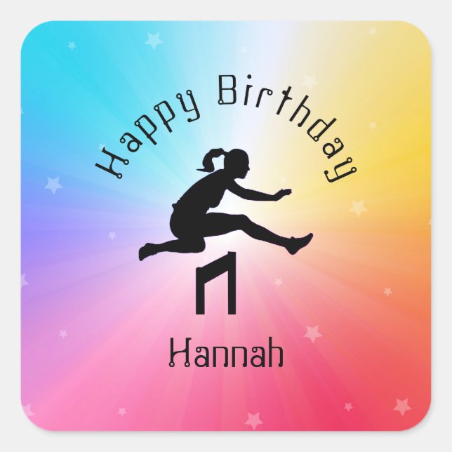 Pegatina Cuadrada Estrellas de arcoiris de pista y campo para chicas (Anverso)