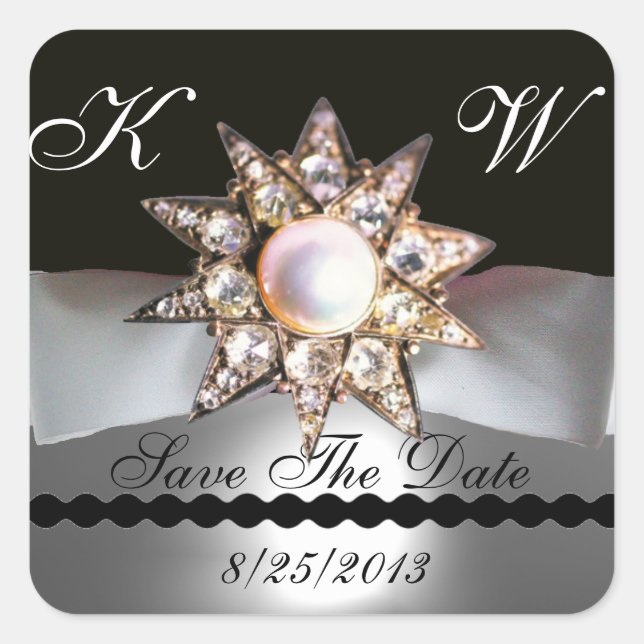 PEGATINA CUADRADA ESTRELLAS DE DIAMOND RIBBON BLANCO NEGRO MONOGRAM (Anverso)