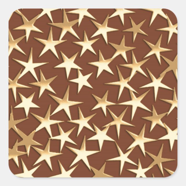Pegatina Cuadrada Estrellas de oro en marrón chocolate (Anverso)