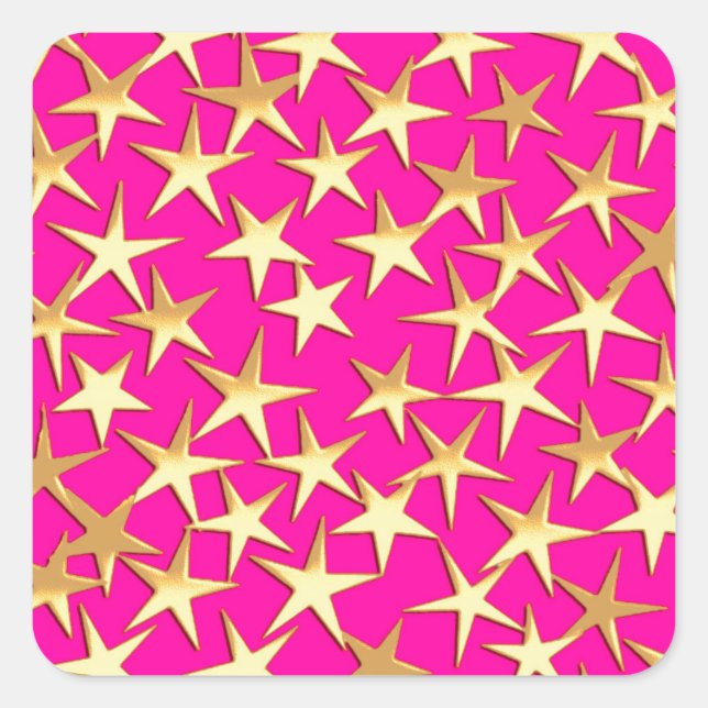 Pegatina Cuadrada Estrellas de oro en rosa fucsia (Anverso)