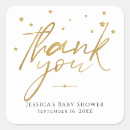 Pegatina Cuadrada Estrellas de oro gracias Baby Shower