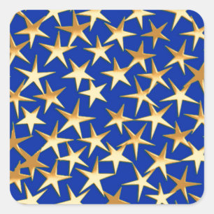 Pegatina Cuadrada Estrellas de oro sobre azul cobalto