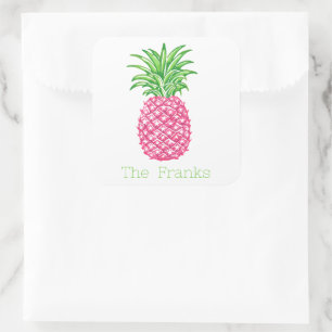 Pegatina Cuadrada Estrellas de piña rosada preppy personalizadas