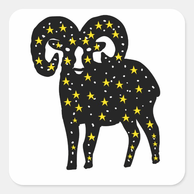 Pegatina Cuadrada Estrellas del espacio de silueta de carnero (Anverso)